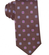 A square print takes your business style outside of the box with this silk tie from Ben Sherman.