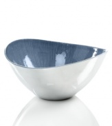 Full of surprises, this collection of handcrafted salad bowls features sleek, polished aluminum lined with lustrous blue enamel. It's a striking home accent no matter what's on your menu. From the Simply Designz serveware and serving dishes collection.