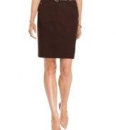 Jones New York Signature's slim pencil skirt stays tailored with a removable braided belt. Pair it with heels for work or with sandals for the weekend!