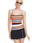 Colorful stripes lend a cheerful fun-in-the-sun look to this Captiva striped tankini top -- perfect for your beach getaway!