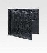 An elegant, Euro-style wallet in pebbled leather with a money clip instead of the traditional bill-fold compartment. Debossed logo detail Money clip detailSix card slots4¼ X 3½Imported