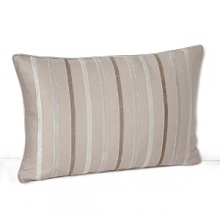 The dobby stripes in shades of taupe and vanilla bordered by raised satin on this Hudson Park decorative pillow evoke modern simplicity and sophistication.