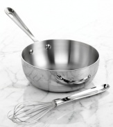 Easily-maintained stainless steel conceals an aluminum core that provides unrivaled heat conductivity for an even and quick heating of stews, curries, risottos and more. Ideal for stirring and whisking, the saucier features a wide rim for easy mobility and rounded sides to accommodate more volume. Lifetime warranty.