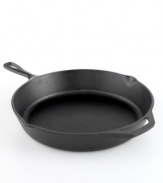 A rich history introduces this cast iron professional into your kitchen. Proudly made in America, this chef's must-have is seasoned to a treasured black patina, so it's ready to use right when it arrives. An indestructible durability keeps this staple on your range, while an incredibly fast and even-heat up makes every meal a masterpiece.