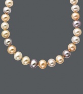 Sweet pastels add charm to any look. This multicolored cultured freshwater pearl strand necklace (8 mm) combines candy-colored pink, purple and white pearls with a 14k gold clasp. Approximate length: 18 inches.