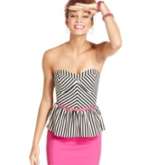 Loads of stripes and a candy-pink skinny belt equips Rampage's peplum top with undeniable pop power.