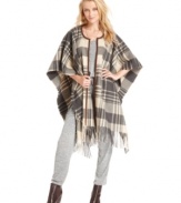 A hot alternative to a jacket, this RACHEL Rachel Roy plaid poncho is an on-trend topper for a layered fall look!