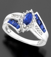 Stunning marquis-cut sapphires (1-1/5 ct. t.w.) are prominently displayed amongst glistening diamond accents on this beautiful sterling silver ring.