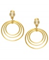 Polish your look with playful shapes. Lauren by Ralph Lauren earrings feature three graduated circles set in gold tone mixed metal. Earrings feature a clip-on backing for non-pierced ears. Approximate drop: 1-1/4 inches.