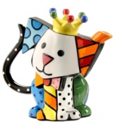 Heads and tails above the average teapot, this dog-shaped design celebrates the vivid colors and bold patterns of Brazilian pop artist Romero Britto.