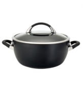 The wide, deep shape of this all-purpose pan presents your kitchen with the perfect meal-making solution for braising stews, simmering soups and more. Constructed for superior performance, the dishwasher-safe casserole has a hard-anodized construction, impact-bonded stainless steel base and nonstick finish. Lifetime warranty.