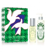 The flight of the Eau de Campagne doves is enhanced by the red contours and the intensity of the green and purple background. Around the box, a green and white decoration for more modernism and character. Masculine and intense, the Eau de Campagne gift box takes on a graphic decoration. Set includes: Eau de Campagne, 3.4 oz. and an Eau de Campagne Bath & Shower Gel, 8.4 oz. Made in France. 