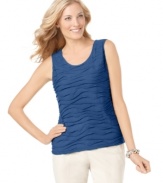 A basic silhouette is made head-turning with textured fabric in this essential tank top from JM Collection.