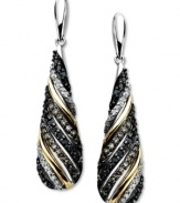 A luxurious, swirling mix. These stunning drop earrings combine a sterling silver and 14k gold setting with round-cut black diamonds (3/8 ct. t.w.) and white diamonds (1/10 ct. t.w.) for ultimate sparkle. Approximate drop: 1-1/4 inches.