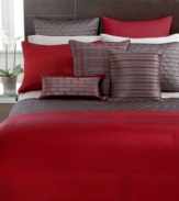 Polished pleating in daring red and sophisticated charcoal bring texture and sophistication to this Hotel Collection Frame Lacquer decorative pillow. Zipper closure.