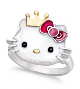 Look regal and resplendent. Hello Kitty's sterling silver princess ring features colorful enamel accents and a 14k gold over sterling silver crown and nose for a stylish and whimsical touch. Size 7.