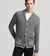 John Varvatos Star USA Acid Wash Ribbed Shawl Collar Cardigan