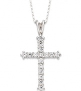 A sparkling representation of your faith. Crafted in 14k white gold, this stunning cross pendant is covered in round-cut diamonds (1/2 ct. t.w.). Approximate length: 18 inches. Approximate drop: 11/16 inch.