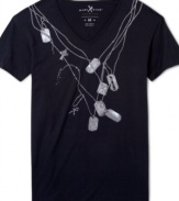 All of the bling, none of the weight. This Marc Ecko Cut & Sew tee is dressed up in tag graphics for a rocking style.