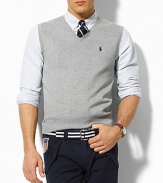 Classic-fitting, lightweight sweater vest, knit from soft Pima cotton yarns in a classic jersey stitch.