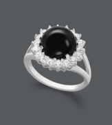 Capture a look that's subtly stunning. A black onyx gemstone (10 mm) makes a bold statement against the contrasting color of sparkling white topaz (1 ct. t.w.). Set in sterling silver. Size 7.