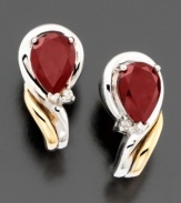 Elegant drops of love. These romantic earrings features pear-shaped garnet (1-3/4 ct. t.w.) lovingly embraced by 14k gold & sterling silver with round-cut diamond accents. Approximate length: 1/2 inches.