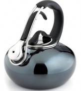 This innovative tea kettle throws you for a loop with its polished enamel coating that brings a little excitement and color to your kitchen. With a sweeping handle that arcs high above its body, this kettle knows the importance of high design and total functionality. The clever bell-shaped design helps induce heat for faster boiling. Limited warranty.