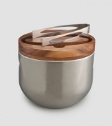 An intriguing marriage of acacia wood and signature 18/10 stainless steel, handcrafted with an inner steel bucket ringed in wood. Includes 18/10 stainless steel tongs Tarnish-resistant steel Hand wash 6W X 8¾H X 8D Imported 