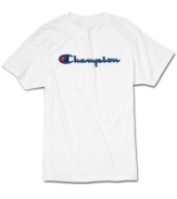 It's in the writing. Let everyone know what you're aiming to be with this scripted t-shirt from Champion.