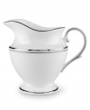 From the Lenox Classic Collection, Federal Platinum formal dinnerware and dishes add a luxurious note to your table. Made of exquisite white bone china with platinum trim, a complete selection of pieces is available. Coordinating Debut Platinum crystal stemware adds the finishing flourish. Creamer shown top left. Qualifies for Rebate