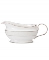 A sweet lace pattern combines with platinum borders to add graceful elegance to your tabletop. The classic shape and pristine white shade make this sauce boat a timeless addition to any meal. From Lenox's collection of dinnerware and dishes. Qualifies for Rebate