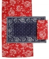 Get out more. Sawyer Navy placemats make it happen in outdoor-friendly polyester with a paisley bandana-style print. A casual classic from Lauren Ralph Lauren.