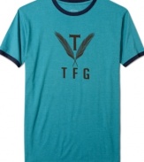 The classic ringer tee comes on strong this season-especially when it's printed with a vintage-look logo. Great case in point: This TFG graphic T-shirt from Triple Fat Goose.