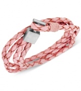 It's a wrap. This trendy, colorful men's wrap bracelet amps up any look with four strands of braided pink leather and a stainless steel clasp. Approximate length: 8-1/4 inches.