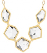 Look reflective and resplendent with this frontal necklace from Robert Lee Morris. Crafted from gold-tone mixed metal, it features geometric discs with glass stones for a glistening touch. Approximate length: 17 inches + 3-inch extender. Approximate drop: 1-3/4 inches.