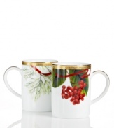 A new holiday classic, Holly Berry mugs feature filigree-patterned gold and beautiful Christmas botanicals in elegant white porcelain. Complements Charter Club's Grand Buffet Classic Gold and Red Rim dinnerware.