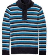 Line of attack: Sean John prepares you to fend off cold weather with a multi-stripe sweater.