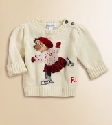 An essential cotton crewneck design features an adorable intarsia-knit skating bear and snowflake buttons along the shoulder.Ribbed crewneckLong puff sleevesShoulder buttonsCottonMachine washImported Please note: Number of buttons may vary depending on size ordered. 