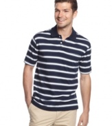 Clean-cut classic. Dressed up or down, this striped polo shirt from John Ashford will keep you stylish and comfortable in any season.