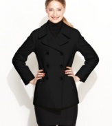 Featuring clean lines and made with a luxurious touch of cashmere, this petite pea coat from Calvin Klein is an instant classic.