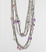 From the Bijoux Collection. Textural chains of sterling silver are vibrantly dotted with lavender amethyst, rose quartz, and pearl.Amethyst, rose quartz, and pearl Sterling silver Length, about 44 Toggle clasp Imported