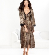 Pretty prints add an exotic quality to this smooth satin robe by Jones New York.