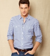 Get vertical. These slimming stripes from Nautica upgrade your casual look.