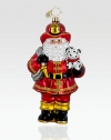 Display your support for firefighters and their trusty dalmatian friends with this beautifully crafted, uniform-donning Santa ornament. Hand-blownHand-painted6 tallMade in Poland