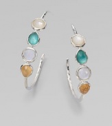 From the Wonderland Collection. Slender silver hoops set with faceted stones of clear quartz and mother-of-pearl, plus colorful doublets, layered for a rich effect of softness and depth.Mother-of-pearl and clear quartzSterling silverDiameter, about 1½Post backImported