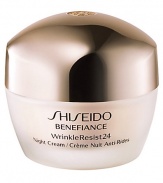 An age-defying nighttime moisturizer that intensively addresses lines and wrinkles before they become more serious. Offers visible reduction in the appearance of wrinkles and helps promote silky smooth skin condition while encouraging recovery by morning. Newly reformulated, Shiseido Benefiance WrinkleResist24 targets every step of wrinkle formation for youthful looking skin that can resist signs of aging.