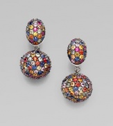 This colorful piece is set in sterling silver. Multi-colored sapphires Sterling silver Drop, about 1½ Post back Imported 