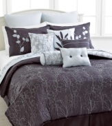 Your bed, in bloom. A lovely mixture of printed and embroidered florals in soothing gray and ivory hues transforms your space into a beautiful retreat in this Louisville comforter set. A pile of decorative pillows finish the ensemble with finesse.