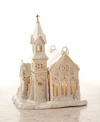 Just a sleigh ride away from the North Pole is a little village, untouched by time, called Mistletoe Park. This snowy chapel on the hill is one of its finest attractions. In softly sculpted ivory china with beautiful 24-karat gold accents.