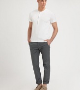 Solid, lightweight twill cotton stretch pant will be a versatile addition to your warm weather wardrobe.Flat-front styleZip flySide slash, back flap pocketsFront coin pocketInseam, about 3397% cotton/3% elastaneDry cleanImported